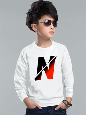 NQF Boys Printed Polyester Regular T Shirt(White, Pack of 1)