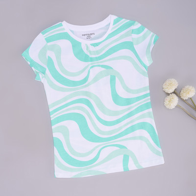 Pantaloons Junior Girls Printed Cotton Blend Regular T Shirt(White, Pack of 1)