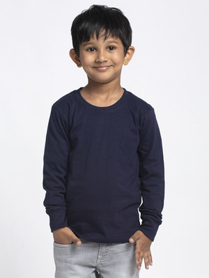 FRISKERS Boys Solid Pure Cotton Regular T Shirt(Dark Blue, Pack of 1)