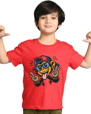 ENITOR Boys Printed Cotton Blend Regular T Shirt(Red, Pack of 1)