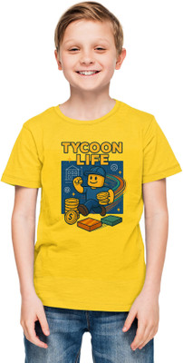 Printabulous Boys & Girls Graphic Print Pure Cotton Regular T Shirt(Yellow, Pack of 1)