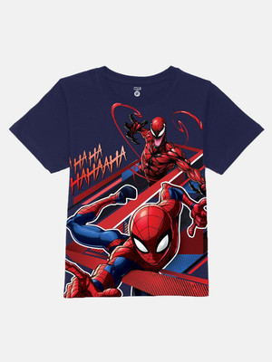 YK Marvel Boys Printed Cotton Blend Regular T Shirt(Dark Blue, Red, Pack of 1)