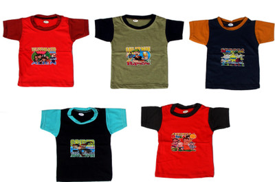 HouseOfCommon Boys Printed Pure Cotton Regular T Shirt(Multicolor, Pack of 5)