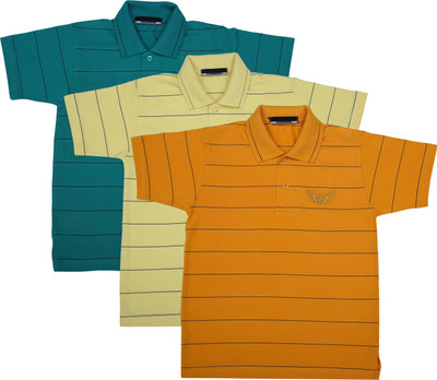 NeuVin Boys Striped Cotton Blend Regular T Shirt(Multicolor, Pack of 3)