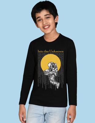 Nusyl Boys Printed Cotton Blend Regular T Shirt(Black, Pack of 1)
