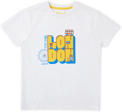 Pepe Jeans Boys Graphic Print Pure Cotton Regular T Shirt(White, Pack of 1)
