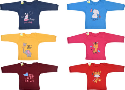 Kwitchy Baby Boys & Baby Girls Printed Cotton Blend Regular T Shirt(Multicolor, Pack of 6)