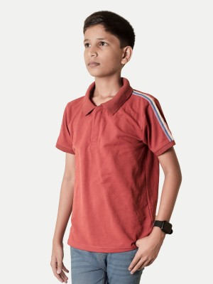 radprix Boys Solid, Striped Pure Cotton Regular T Shirt(Red, Pack of 1)