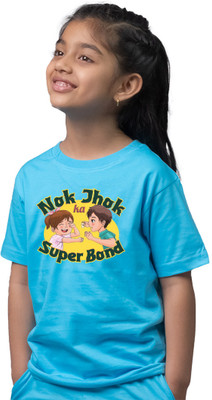 Tedhi Medhi Family Boys & Girls Graphic Print Pure Cotton Regular T Shirt(Light Blue, Pack of 1)