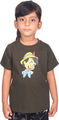 Yellowtoons Girls Cartoon Cotton Blend Regular T Shirt(Green, Pack of 1)