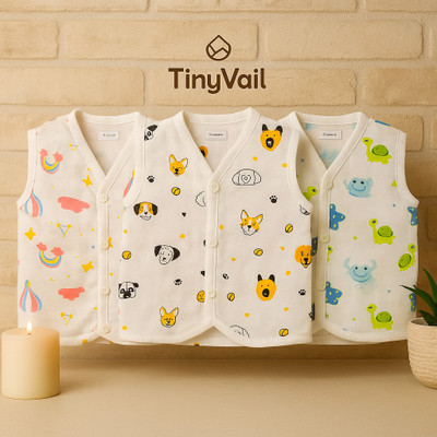 TinyVail Baby Boys & Baby Girls Printed Pure Cotton Regular T Shirt(Multicolor, Pack of 3)