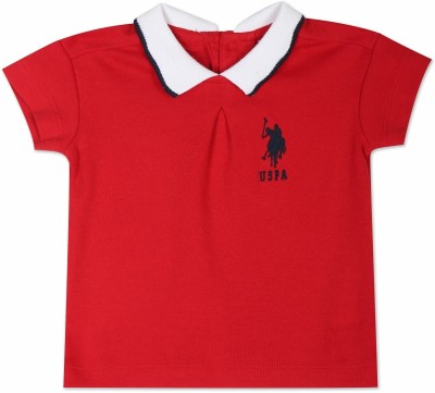 U.S. POLO ASSN. Girls Solid Cotton Blend T Shirt(Red, Pack of 1)