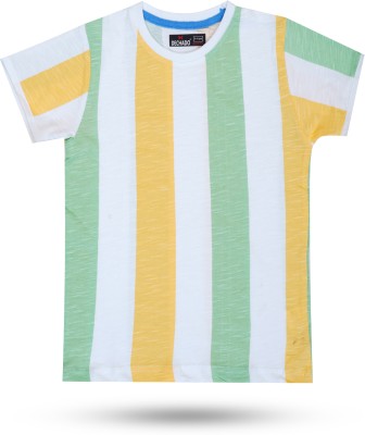 Dechado Boys Striped Pure Cotton Regular T Shirt(Multicolor, Pack of 1)