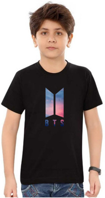 SHREE G CREATION Boys Printed Cotton Blend Regular T Shirt(Black, Pack of 1)