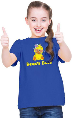 Mahifashion trend Girls Printed Polyester Oversized T Shirt(Dark Blue, Pack of 1)