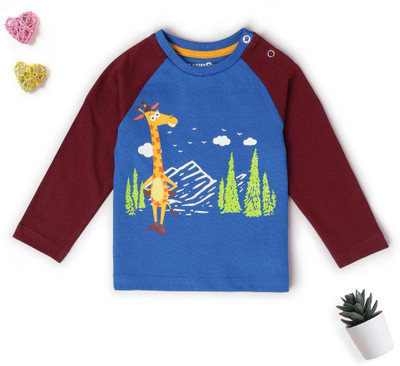 BabiesRus Baby Boys Printed Pure Cotton Regular T Shirt(Blue, Pack of 1)