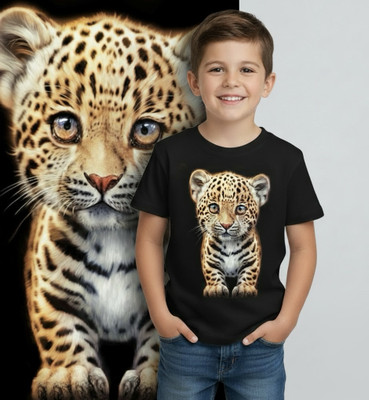 RupShri Crafts Baby Boys & Baby Girls Animal Print Pure Cotton Regular T Shirt(Black, Pack of 1)