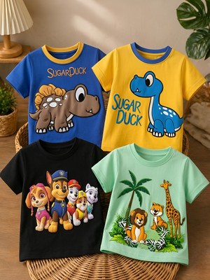 PICK2FIT Baby Boys & Baby Girls Graphic Print Cotton Blend Regular T Shirt(Multicolor, Pack of 4)