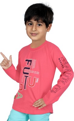 YUSU Baby Boys Typography, Printed Pure Cotton T Shirt(Pink, Pack of 1)