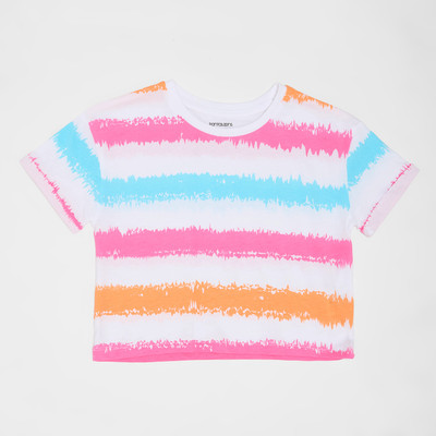 Pantaloons Junior Girls Printed Cotton Blend Regular T Shirt(White, Pack of 1)