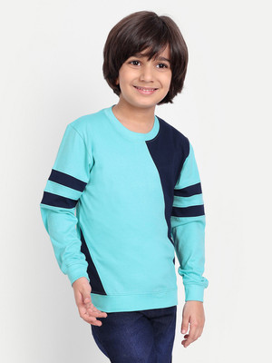 PROVOGUE Boys Colorblock Pure Cotton Regular T Shirt(Blue, Pack of 1)