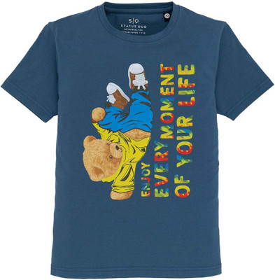 Status Quo Boys Solid Cotton Blend Regular T Shirt(Blue, Pack of 1)