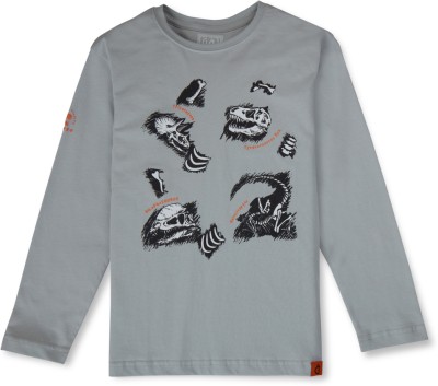 GINI & JONY Baby Boys Printed Cotton Blend T Shirt(Grey, Pack of 1)