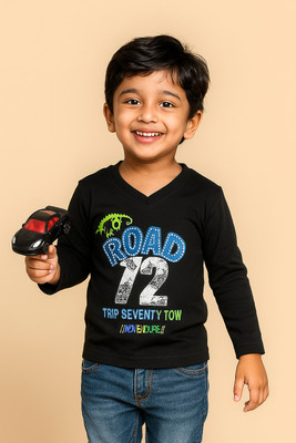 VACKY Boys & Girls Graphic Print Pure Cotton Regular T Shirt(Black, Pack of 1)