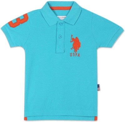 U.S. POLO ASSN. Boys Printed Cotton Blend Regular T Shirt(Blue, Pack of 1)