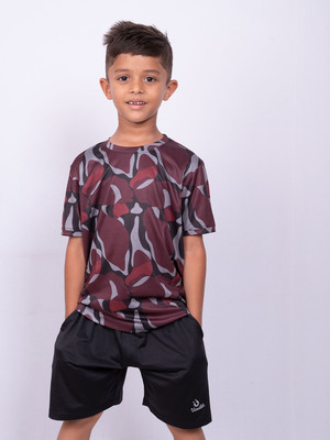 UMILDO Boys Printed Polyester Regular T Shirt(Maroon, Pack of 1)