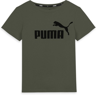 PUMA Boys Printed Pure Cotton T Shirt(Green, Pack of 1)