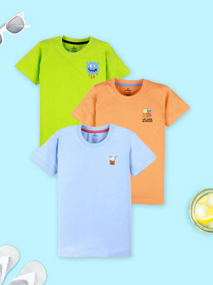 KiddoPanti Boys Solid Pure Cotton Regular T Shirt(Multicolor, Pack of 3)