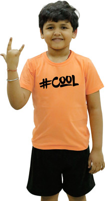 CHOMMBOOKA TREND Boys Typography Cotton Blend Regular T Shirt(Orange, Pack of 1)