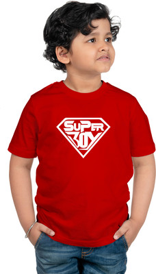 CHOMBOOKA Boys Self Design Cotton Blend Regular T Shirt(Red, Pack of 1)