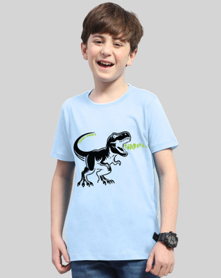 AOOSH Boys Printed Cotton Blend Regular T Shirt(Light Blue, Pack of 1)