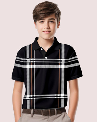 ENITOR Boys Checkered Cotton Blend Regular T Shirt(Black, Grey, Pack of 1)