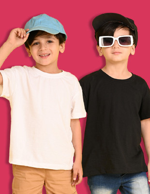 Nusyl Boys Solid Cotton Blend Oversized T Shirt(Multicolor, Pack of 2)