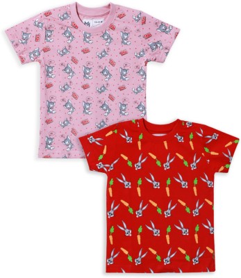 MINUTE MIRTH Baby Boys Printed Pure Cotton T Shirt(Pink, Pack of 2)