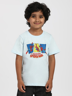 NautiNati Boys Printed Pure Cotton Regular T Shirt(Light Blue, Pack of 1)