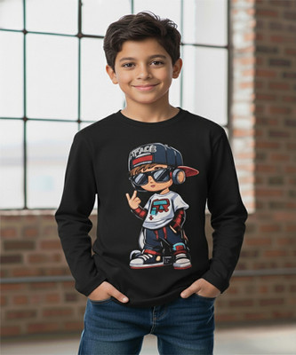 KILLER Boys Printed Pure Cotton Regular T Shirt(Black, Pack of 1)
