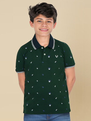 Allen Solly Junior Boys Printed Pure Cotton Regular T Shirt(Green, Pack of 1)