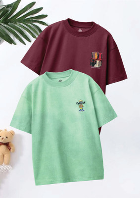 Codez Boys Graphic Print Pure Cotton Oversized T Shirt(Multicolor, Pack of 2)
