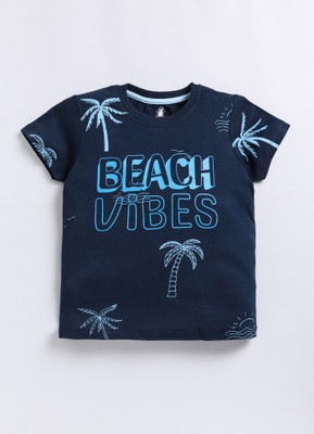 CRAZYPENGUIN ELITE Boys Printed Cotton Blend Regular T Shirt(Dark Blue, Pack of 1)