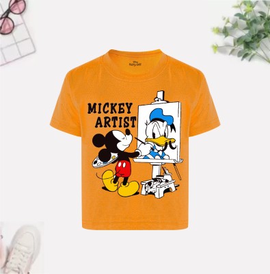 DISNEY BY MISS & CHIEF Boys Printed Cotton Blend Regular T Shirt(Yellow, Pack of 1)