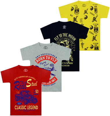 MIST N FOGG Boys Graphic Print Cotton Blend Regular T Shirt(Multicolor, Pack of 4)