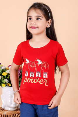 JY TRADERS Baby Girls Printed Pure Cotton Regular T Shirt(Red, Pack of 1)