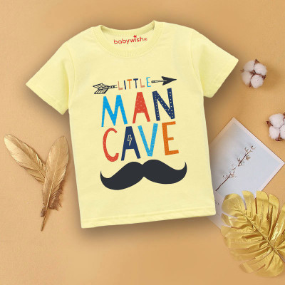 Babywish Boys Printed Cotton Blend Regular T Shirt(Yellow, Pack of 1)
