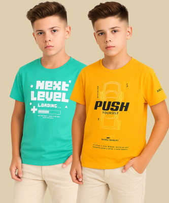 RASPY Boys Graphic Print Pure Cotton Regular T Shirt(Multicolor, Pack of 2)