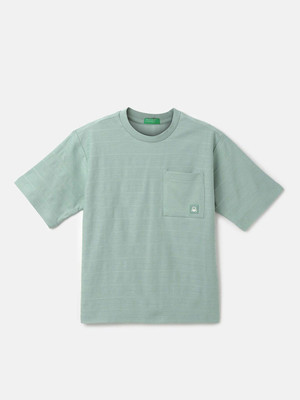 United Colors of Benetton Boys Solid Cotton Blend Regular T Shirt(Green, Pack of 1)