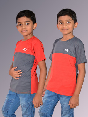JILZ Boys Colorblock Polyester Regular T Shirt(Grey, Pack of 2)